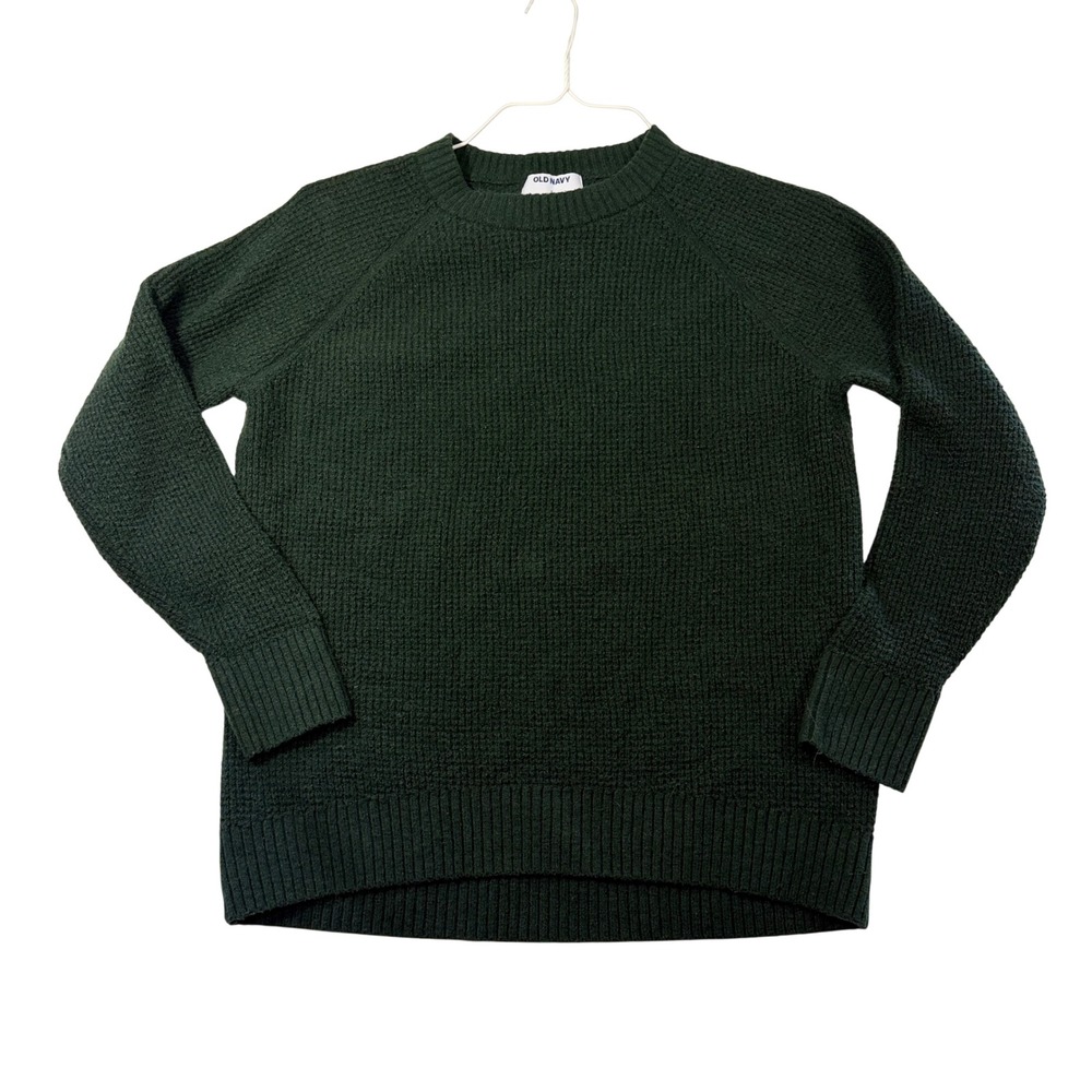 Old Navy SoSoft Forest Green Waffle Knit Raglan Crewneck Sweater Small